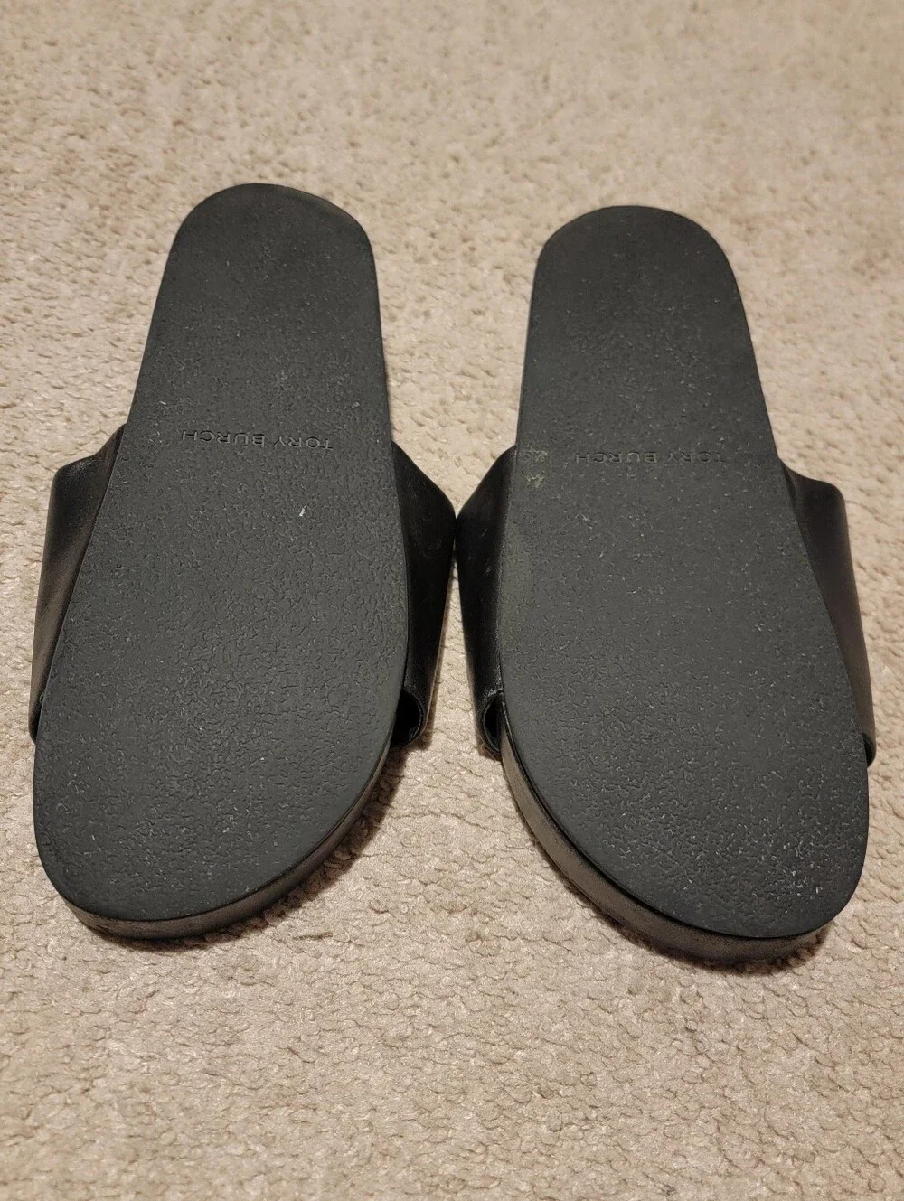 Tory Burch Patos Platform Sandals Slides Black Gold Size 7.5